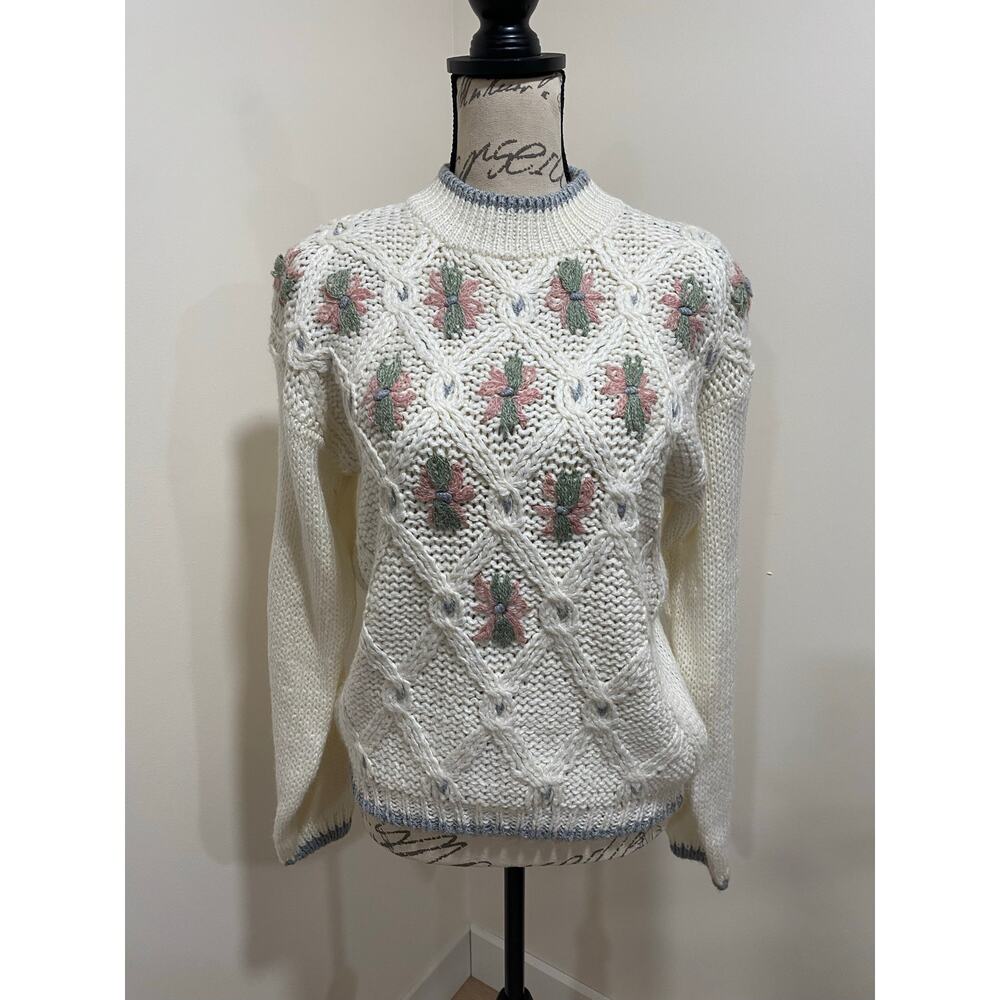Vintage Winter Sweater Nuggets Ramie Floral Knit Size Large
